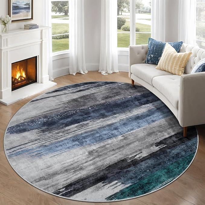 Ciicool 5ft Round Washable Rug, Modern Abstract Circle Rugs, Non-Slip Thin by CIICOOLHomeDeco