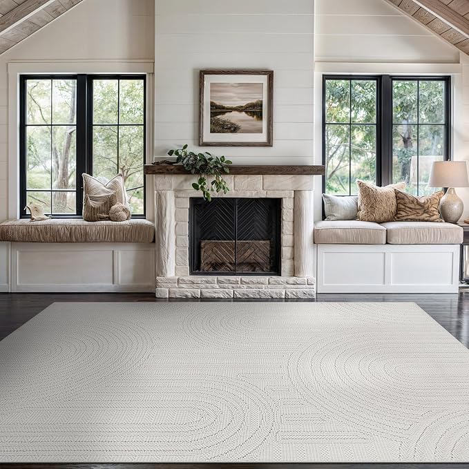 Beverly Rug Micro Loop Area Rug White 5x7 Modern Luxury Soft Circle Geometric - Image 4