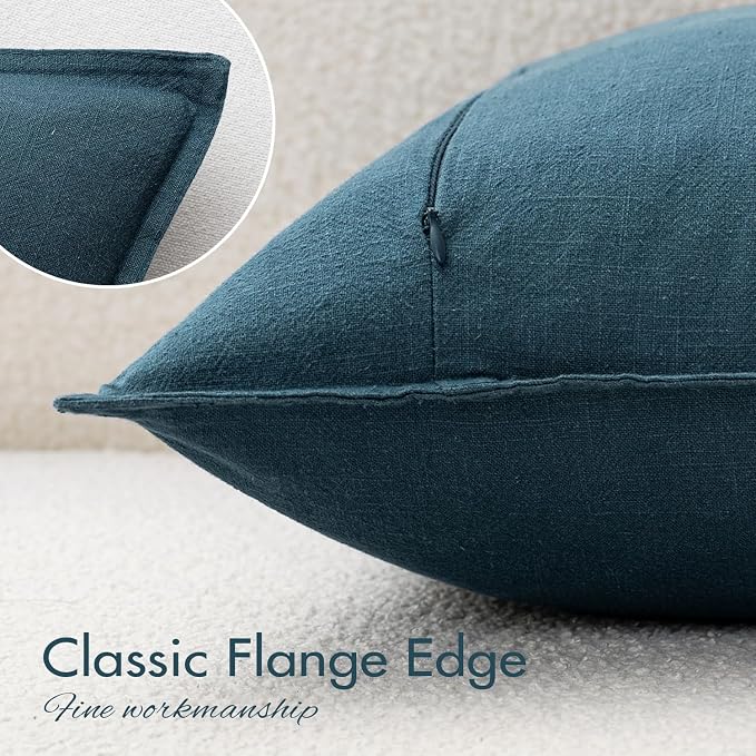 EMEMA Decorative Linen Throw Pillow Covers 18x18 Inch Navy Blue Boho Farmhouse - Image 4