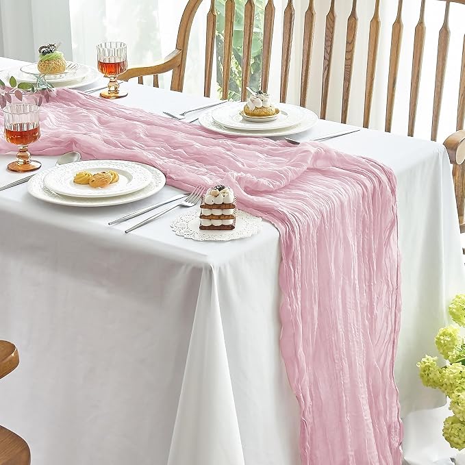 IVAPUPU 1 Pcs Cheesecloth Table Runner - 10ft Pink Boho Gauze Cheese Cloth by IVAPUPU