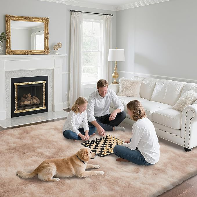 Fluffy Rug Shaggy Area Rug, Mottling Beige 8x10 Area Rugs - Image 4