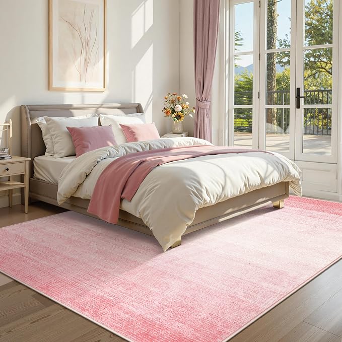 Wonnitar Modern Ombre Light Pink 9x12 Area Rug, Washable Soft Bedroom Rug - Image 3