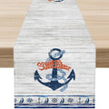 Nautical Anchor Table Runner, Retro Coastal Sailing Ship Anchor Wooden Plank by Unknown