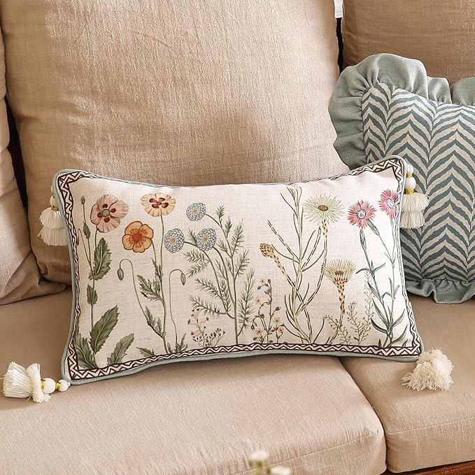 ISAENNE Design Linen Throw Pillow Covers 12"x20" Pack of 2, Lumbar Farmhouse - Image 8