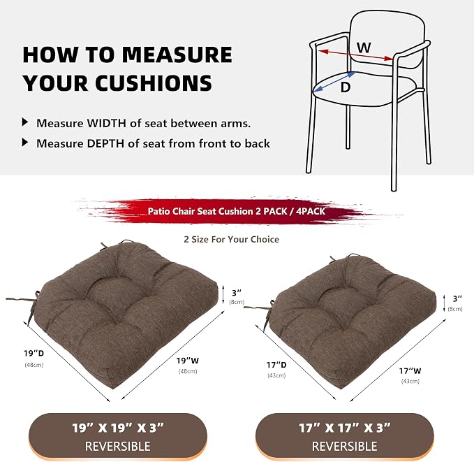 RACE LEAF 17" x 17" Patio Chair Seat Pads Brown - Image 5