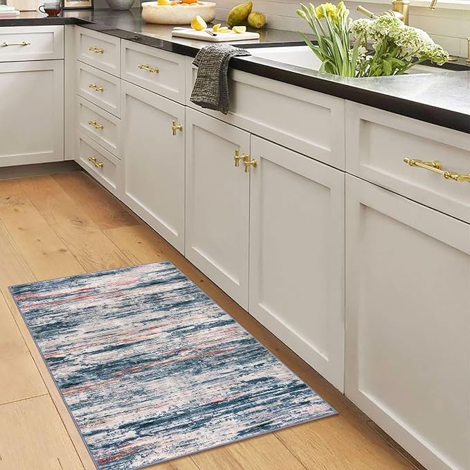 2x3 Modern Abstract Rug for Entryway, Teal Blue Peach Gray Multi Super Soft - Image 3