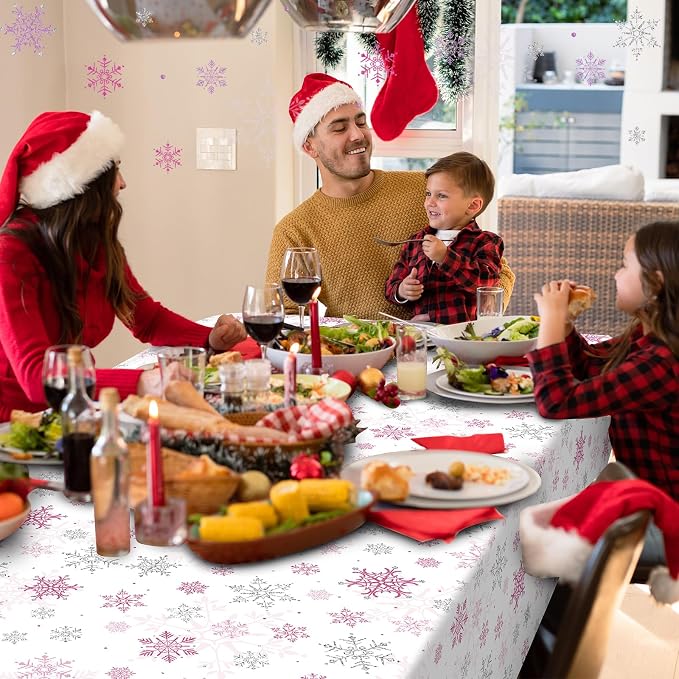 3 Pcs Christmas Snowflake Party Tablecloths Decorations, Plastic Pink Winter - Image 8