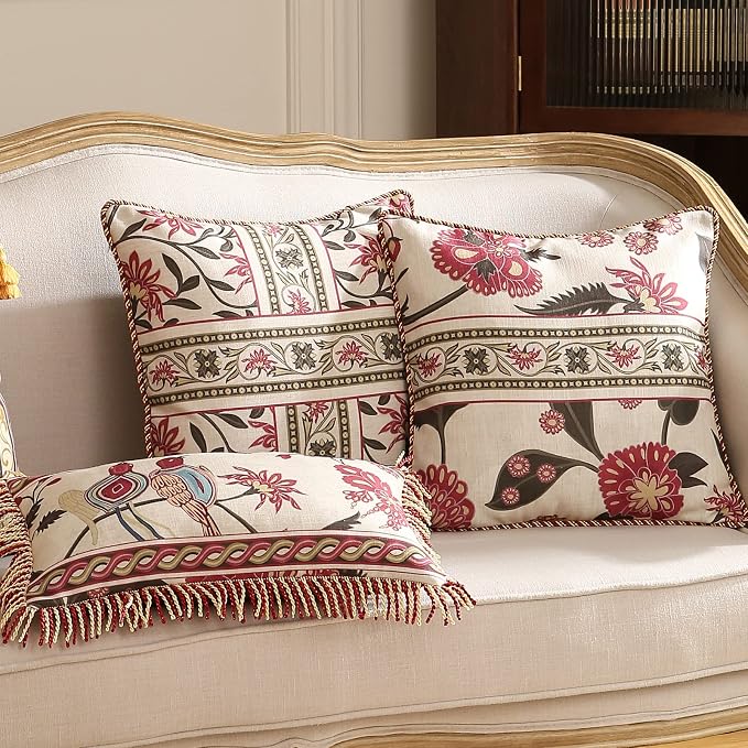 patdrea Designer Throw Pillow Covers 12"x20", Vintage Flowers and Bird Pattern - Image 8