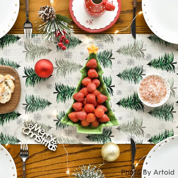 Artoid Mode Xmas Trees Snowflake Christmas Table Runner, Seasonal Winter Green - Image 3