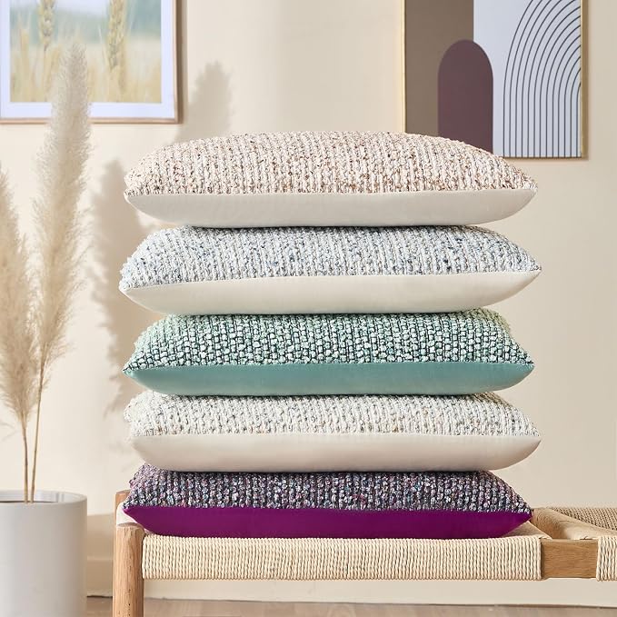 Decorative Couch Throw Pillow Covers 12x20 Set of 2 Cream Gray Striped Soft - Image 5