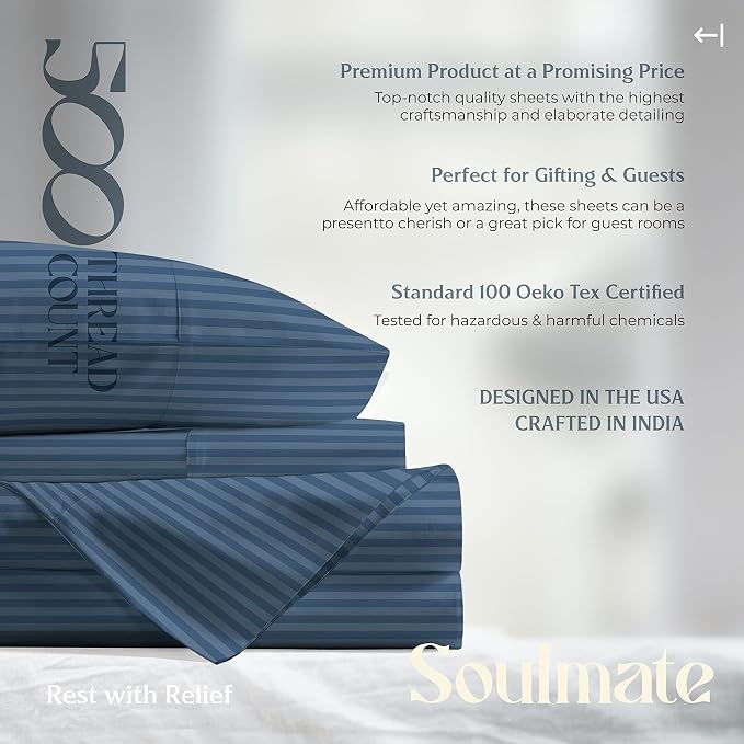 Mayfair Linen 100% Cotton Striped Sheets Split King Size Bed Set - Image 7