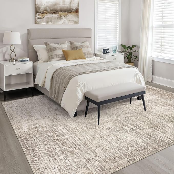 4x6 Rug Washable Area Rugs: Neutral Abstract Soft Modern Stain Resistant Small - Image 4