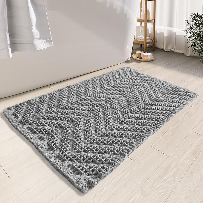 Boho Bath Mat BathDecor Rugs, Upgraded Waffle Bath Mat, Super Absorbent Non by BULULOM