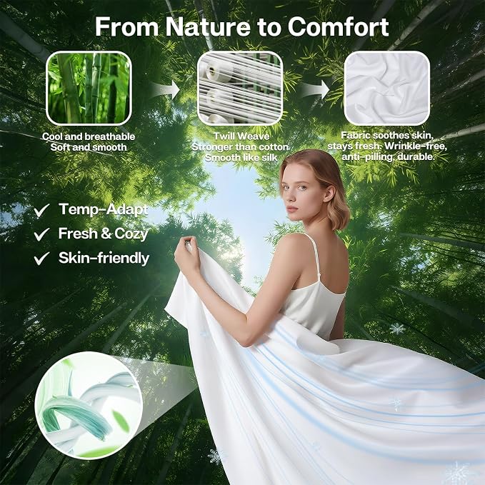 MR&HM Twin Fitted Sheet Only, Ultra-Soft Rayon Derived from Bamboo & Polyester - Image 2