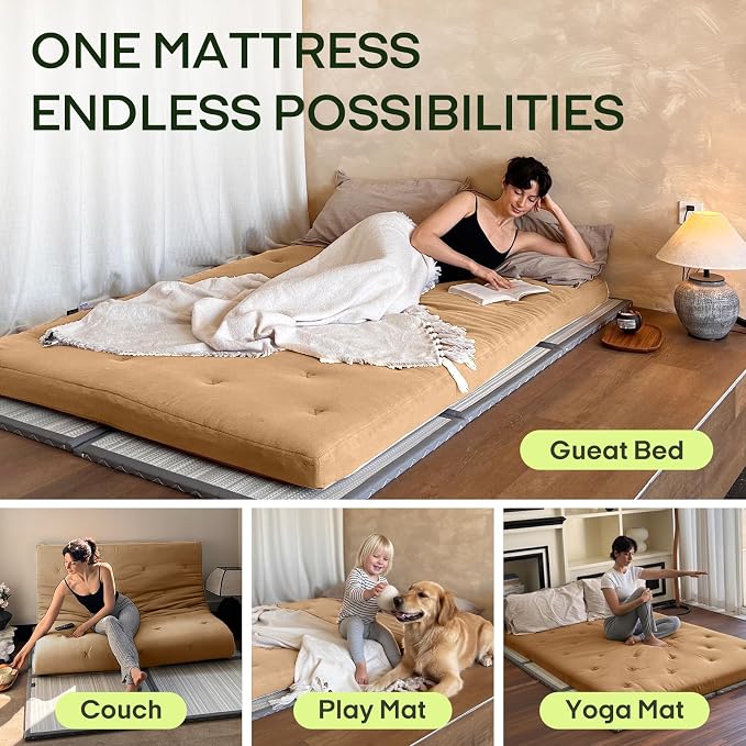 ZonLi Japanese Floor Futon Mattress Full Size 75"x 54", 100% Cotton Cover 2.5'' - Image 4