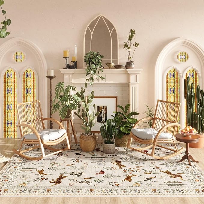 Rugcomf Living Room Rug 5x7 Rug Machine Washable Boho Area Rug Non Slip Floral - Image 8