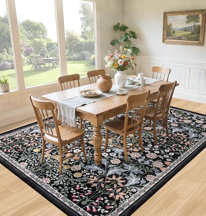 Area Rug Living Room Rugs: Floral 4x6 Washable Rug Vintage Soft Boho Non-Slip - Image 4