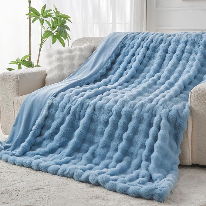Lotus Karen Faux Fur Throw Blanket Sky Blue - Image 6