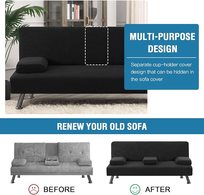 H.VERSAILTEX 4 Pieces Stretch Futon Covers Sofa Bed Slipcover - Image 5
