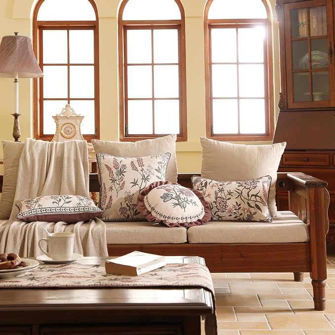 ISAENNE Design Linen Vintage Throw Pillow Covers 18"x18" Pack of 2, Square - Image 3