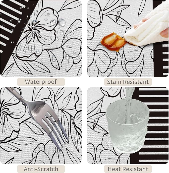 54x108inches Floral Rectangle Tablecloth Black and White Sketch Floral Printed - Image 4