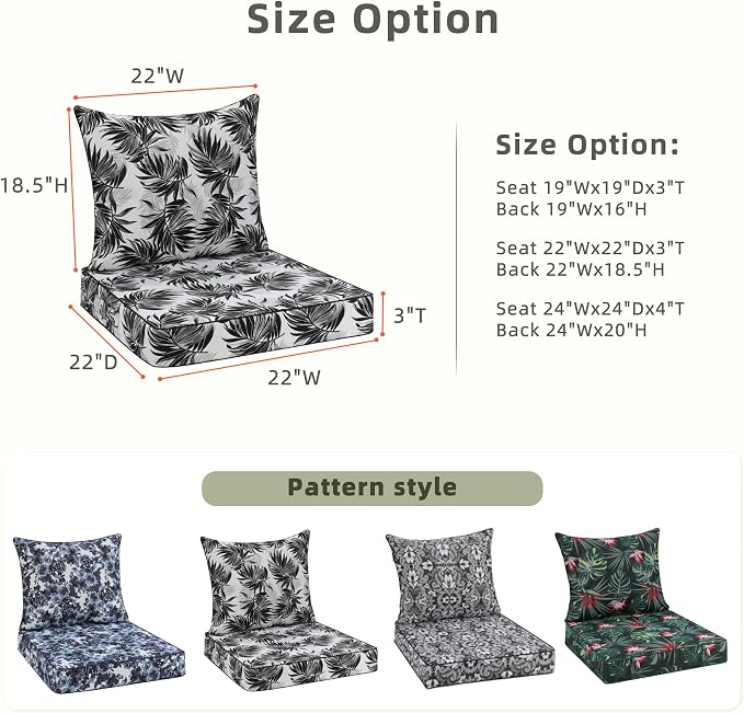 Favoyard Outdoor Seat Cushion 22 x 22 x 3 in Waterproof Pattern Fade Resistant - Image 2