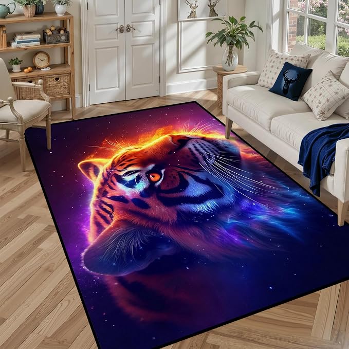 6' x 9' Galaxy Tiger Rug Large 3D Fierce Tigers Space Area Rugs - Image 5