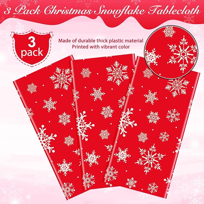Jectivs 3 Pieces Christmas Snowflake Plastic Party Tablecloth Decorations - Image 4