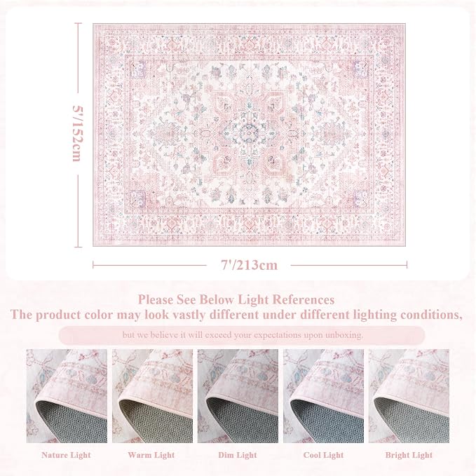 LIVEBOX Pink Washable Area Rug 5x7 - Image 2