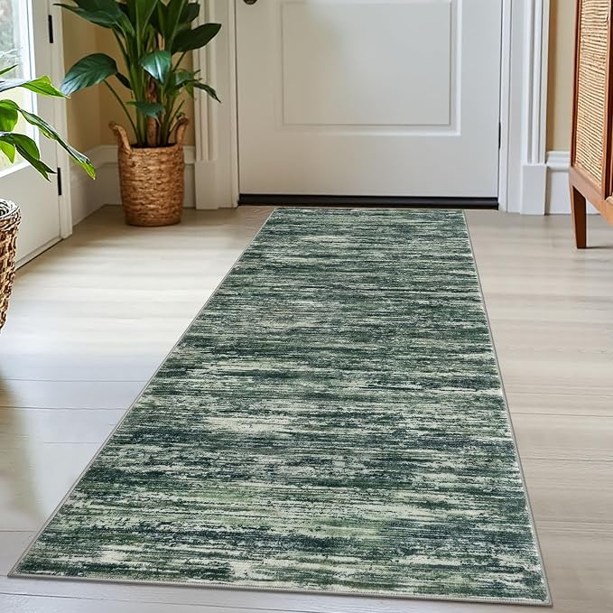 2x5 Modern Abstract Runner Rug for Hallways, Dark Green Super Soft Hallway by SiiloomRug