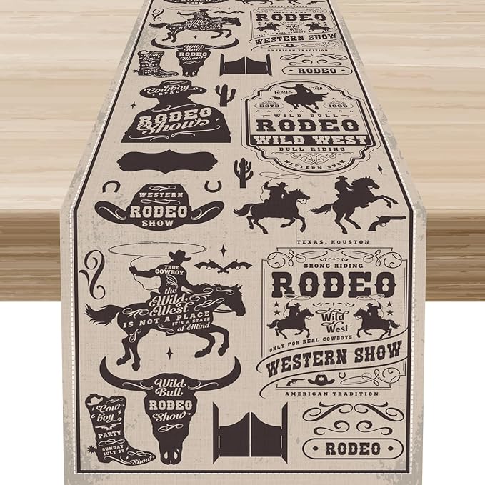 Western Cowboy Table Runner, Rustic Country Cowboy American Wild West Riding by Unknown