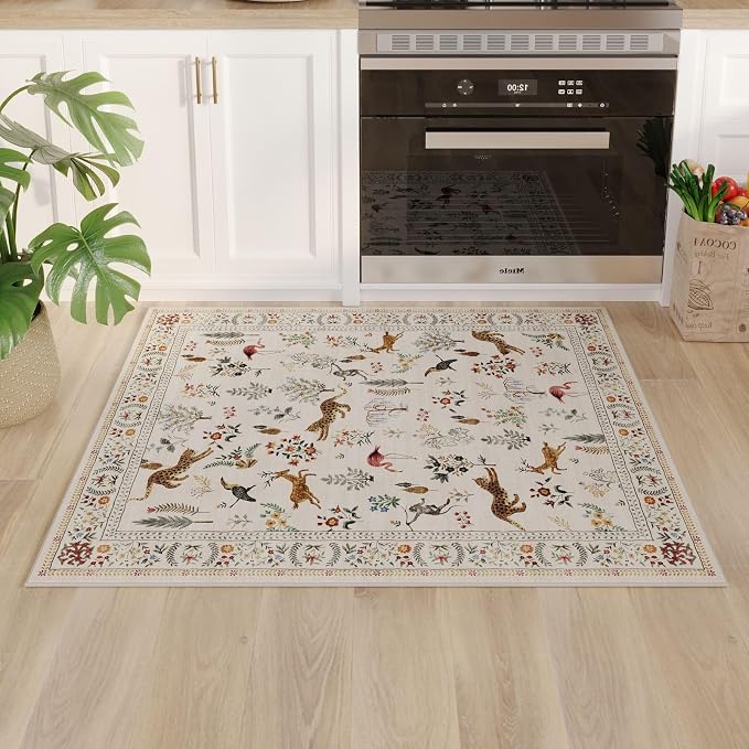 Rugcomf Door Mat Indoor Entrance 2x3 Rug Machine Washable Boho Floral Animal - Image 4