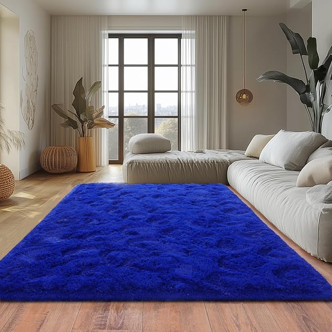 Large Fuzzy Rug 8x10 Feet Blue Fluffy Rug - Image 4