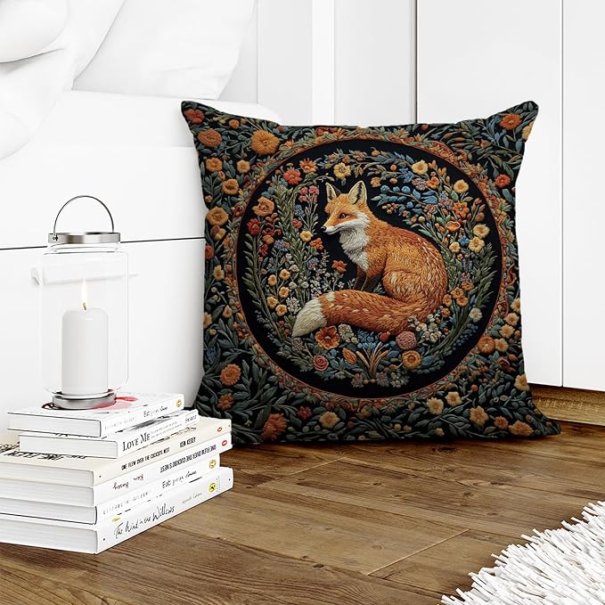 YOU FOUND ME William Morris Abstract Vintage Floral Velvet Fox Design Throw - Image 7