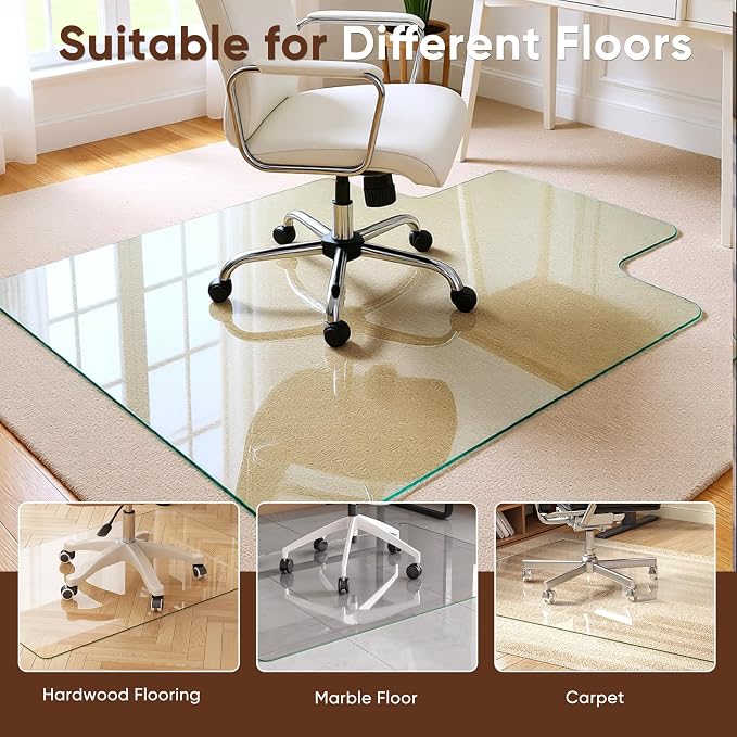 Antok Irregular Tempered Glass Chair Mat, Heavy Duty 0.2" Desk Chair Mat - Image 7