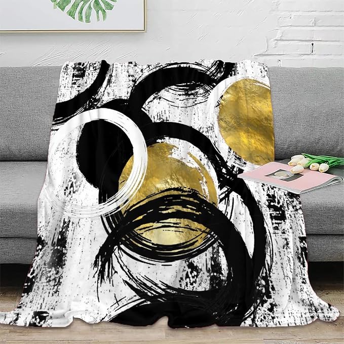 Black White Modern Abstract Fleece Blanket - Image 2