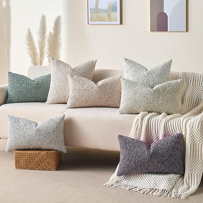 Decorative Couch Throw Pillow Covers 16x16 Cream Gray Striped Soft Wool Pillow - Image 6