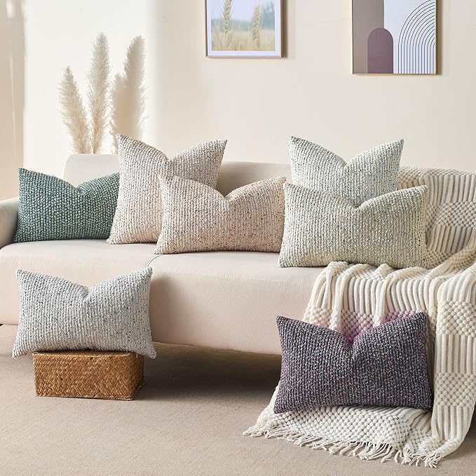 Decorative Lumbar Pillow Cover 12x20 Cream Gray Striped Soft Wool Lumbar Throw - Image 6
