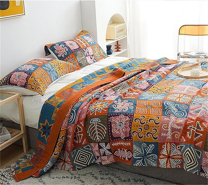 Christmas Cotton Throw Blanket for Couch Bed 60''x80'', Cotton Quilt Boho Throw - Image 3