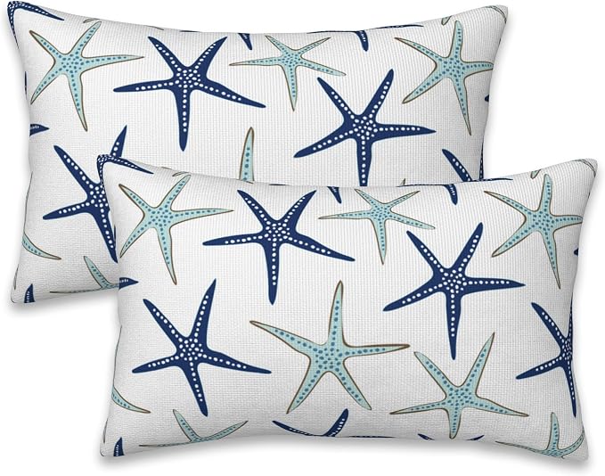 Throw Pillow Covers Nautical Starfish Pillow Covers 20x12 Inch Set of 2 Navy by Naqiuli