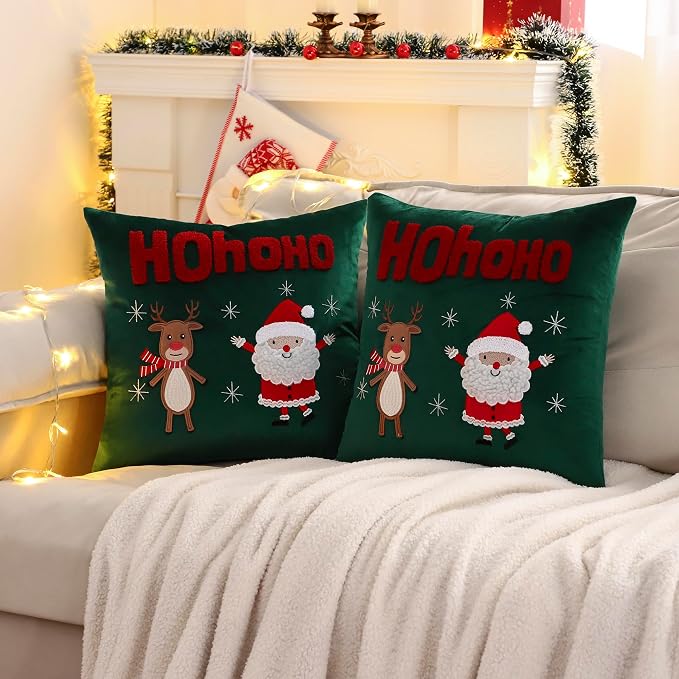 LUOYEHK Christmas Pillow Covers 18x18 Set of 2 Cute Santa Claus and Reindeer - Image 2