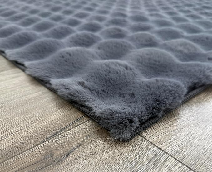 GLORY RUGS Area Rugs Bubble Soft Faux Rabbit Fur Rug 5x7 Polar Gray Plush - Image 5
