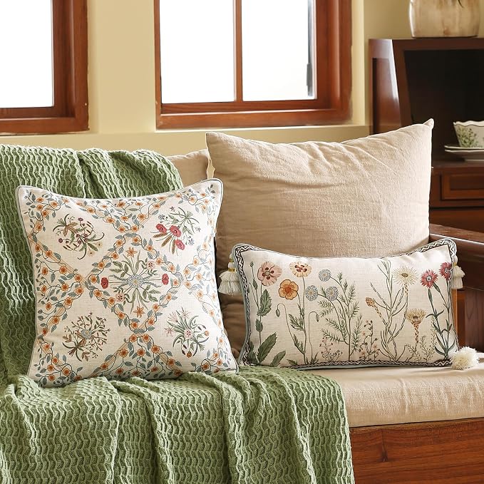 ISAENNE Design Linen Throw Pillow Covers 18"x18", Square Farmhouse Cushion - Image 7