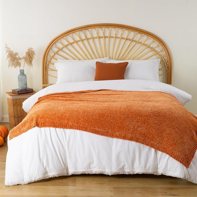 BATTILO HOME Orange Chenille Throw Blanket - Image 4