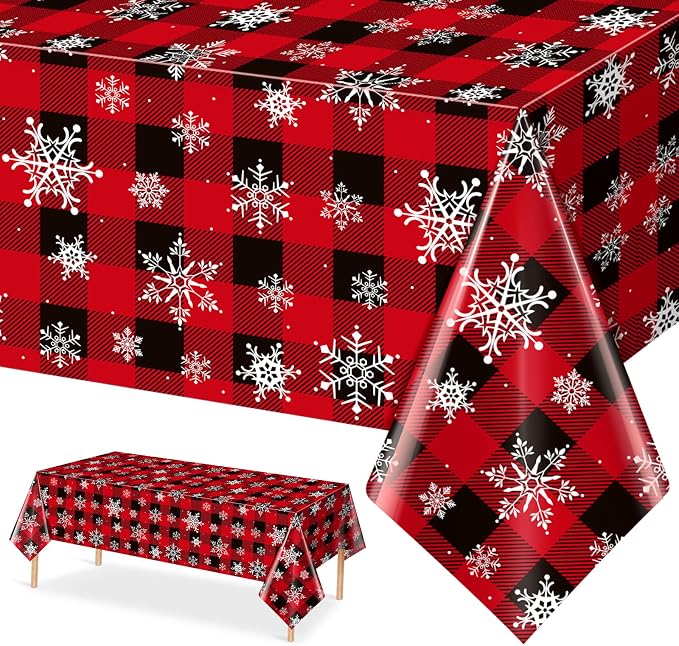 1 Pieces Red and Black Buffalo Plaid Merry Christmas Party Tablecloth by JectivsPartyDecorations