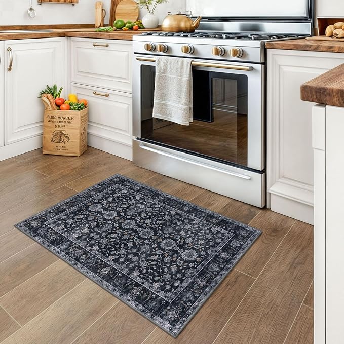KUTA Vintage Floral Entryway Rug 2x3, Kitchen Rugs Non-Slip Washable Throw Rug - Image 2