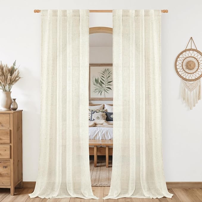 LAMIT Natural Linen Boho Curtains 80 inch Length 2 Panels, Cream Ivory Light by LAMIT