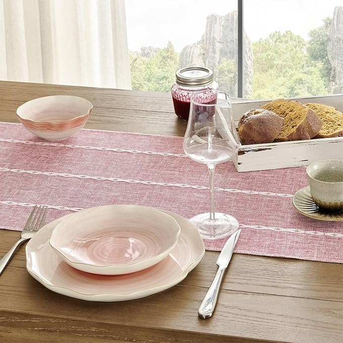 ZeeMart Farmhouse Braided Striped Table Runner, Rustic Pink Table Runners 90 - Image 5