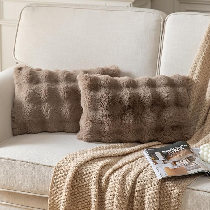 Pack of 2 Thick Plush Throw Pillow Covers Fluffy Wave Faux Fur Decorative by Joyouth