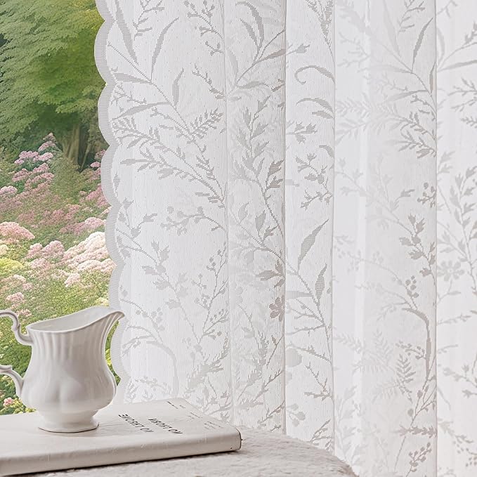 Anmao Vintage Lace Curtains 108 Inches Long 2 Panels Set, Romantic Elegant by Anmao